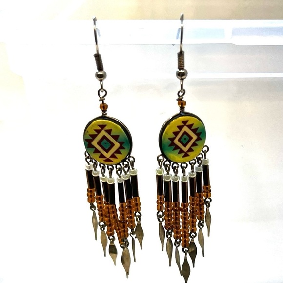 Artisan Bead & Silver Dangling  Earrings - Picture 1 of 3